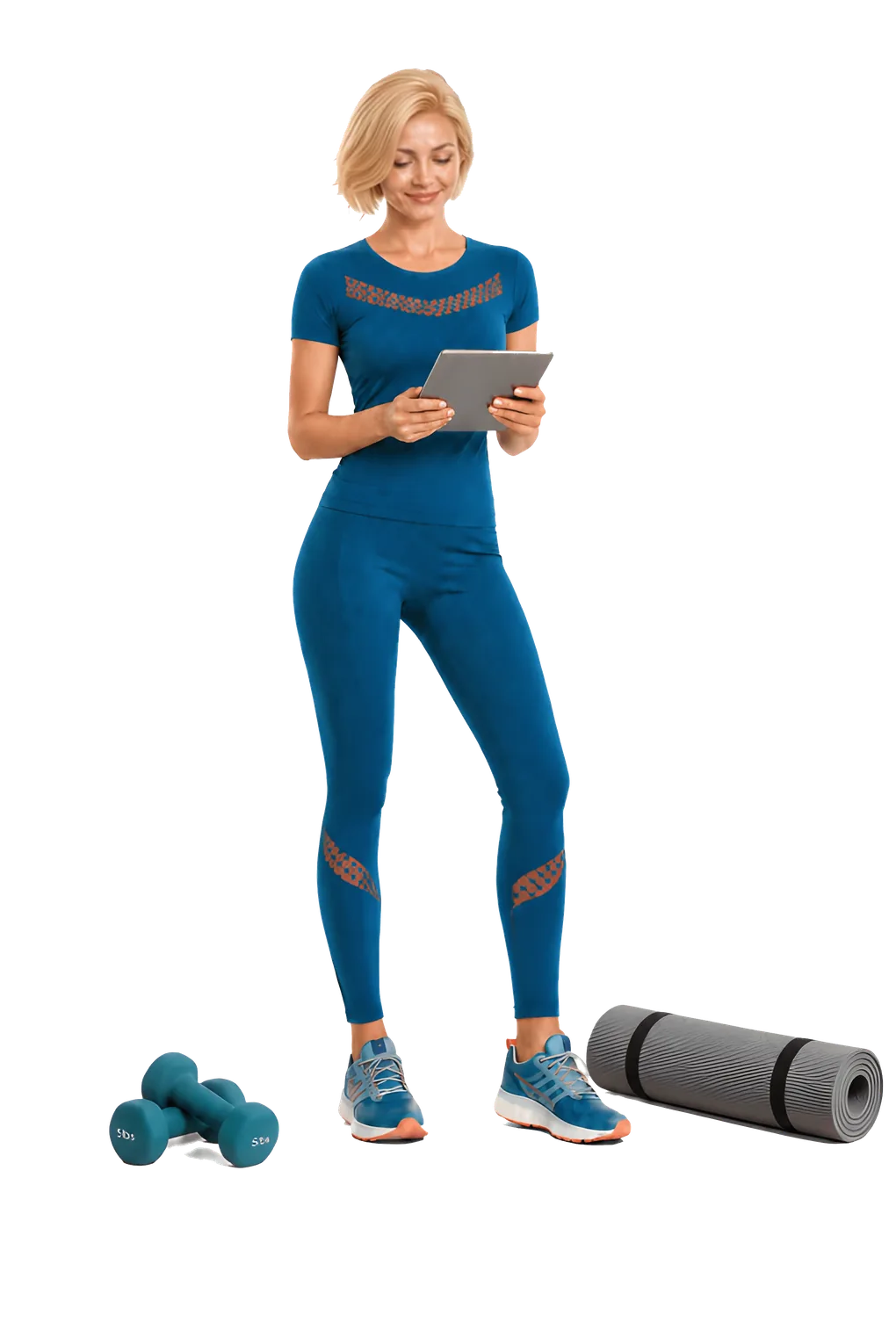 Eine Kysero-Athletin prüft ihren Trainingsplan auf einem Tablet